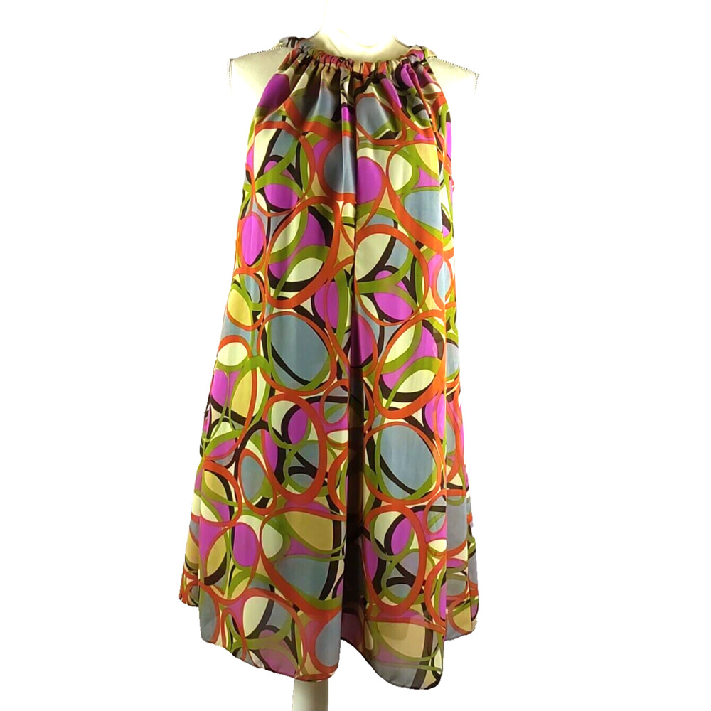 J.B.S. ltd Women's Dress Size 12 Midi Retro 1960's Design Orange Pink Tan Knee.